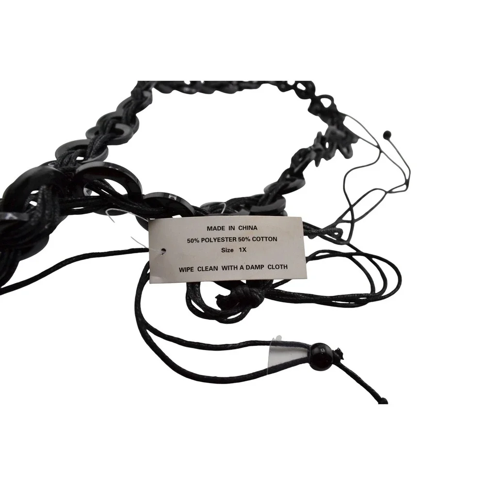 Black Adjustable Loop Ring Waist Belt 50% Polyester 50% Cotton Fashion Accessory